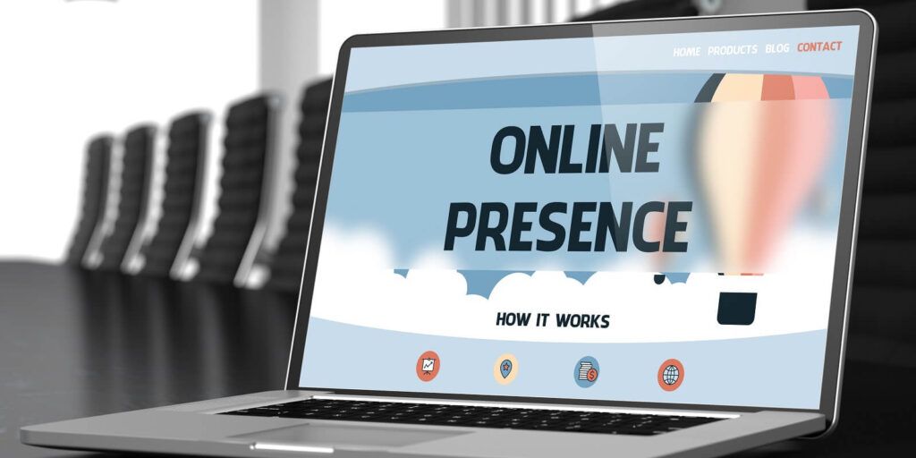 online presence on laptop in conference hall