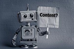 robot holding content sign in monochrome
