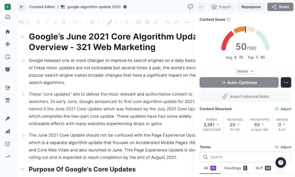 Surfer SEO Content Analyzer