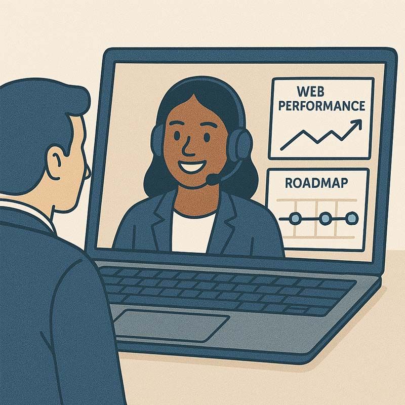Illustration of a woman presenting a QBR on a laptop