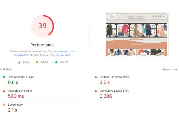 Google PageSpeed Insights Poor Score Example