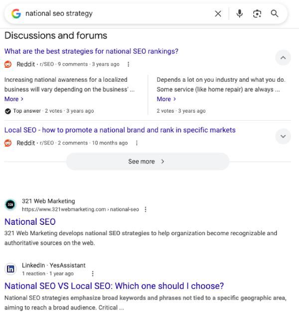 321 Web Marketing Appearing On The Front Page Nationally For National SEO Services