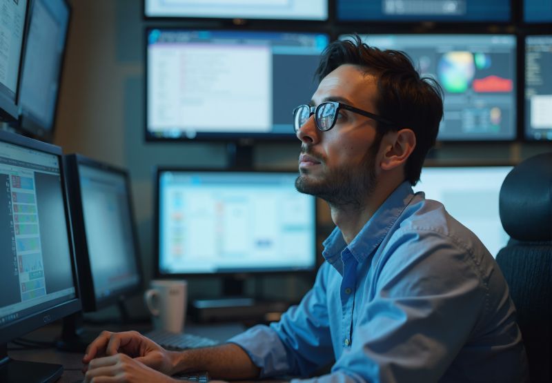 Cybersecurity Specialist Looking At His Cybersecurity Marketing Campaign