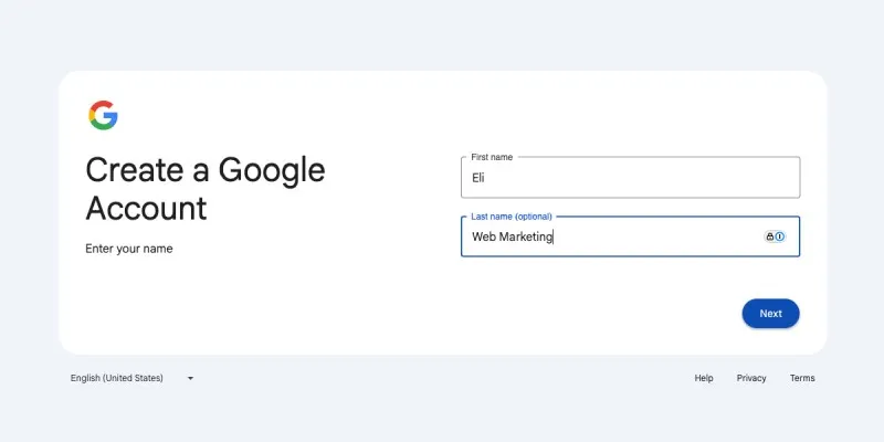 Step 2 Creating Google Account Using Existing Email