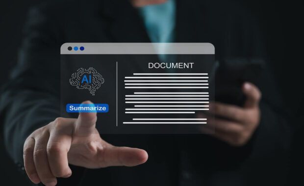 artificial intelligence summarizing document on digital screen