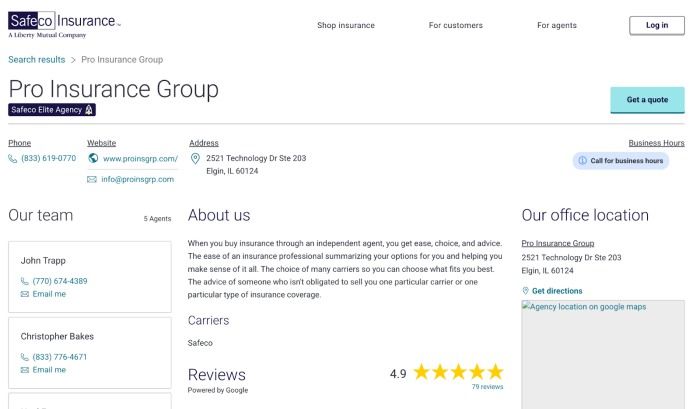 Pro Insurance Group NAP example in a directory