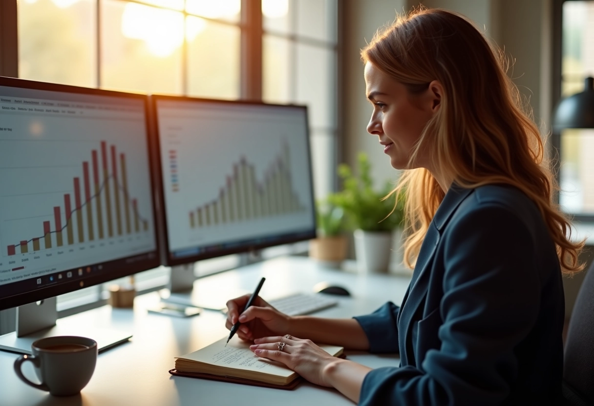 Female analyzing data graph