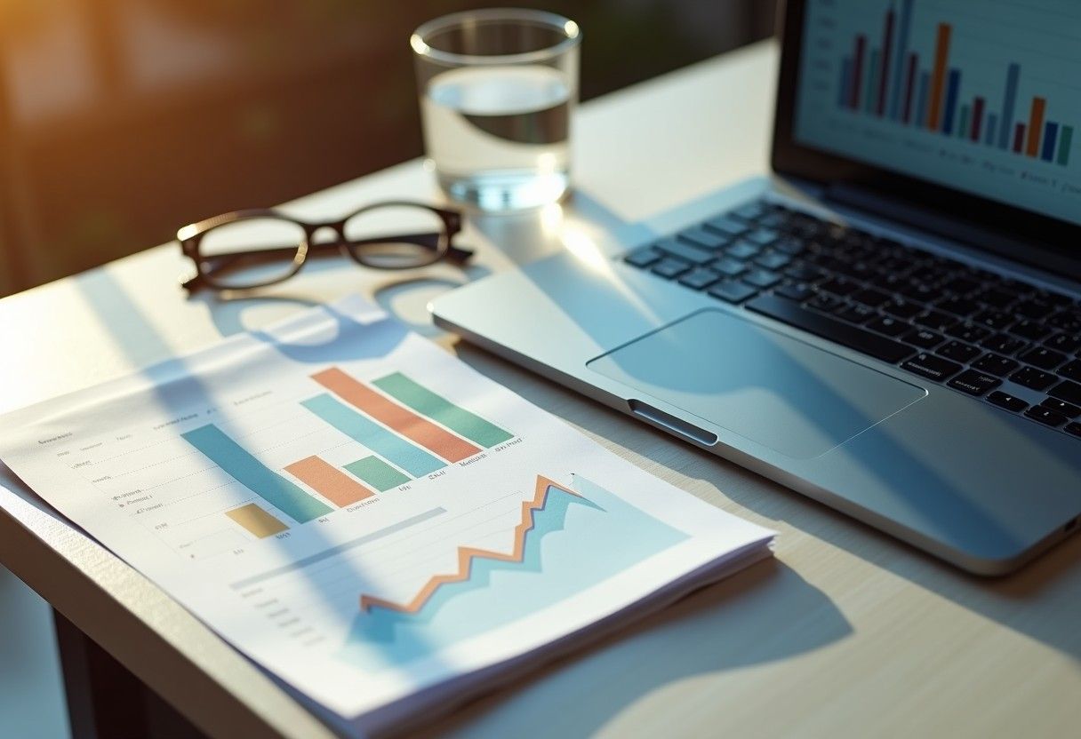 laptop and a document data graphs