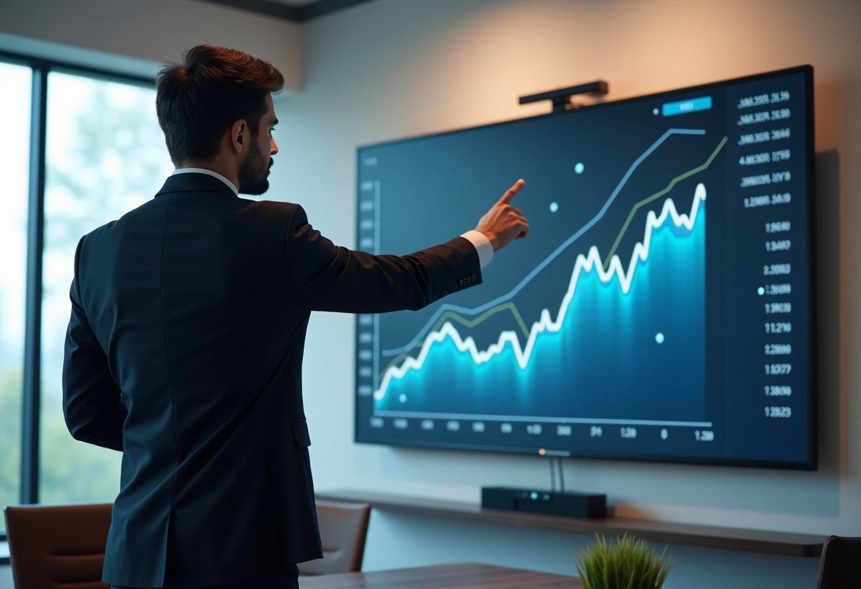 Male in front of Monitor with data line graph
