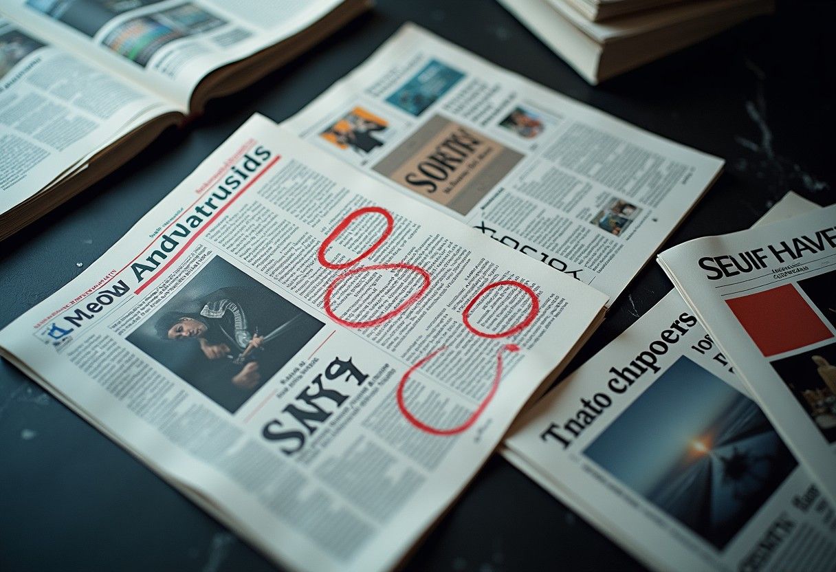 opened magazines with red circles