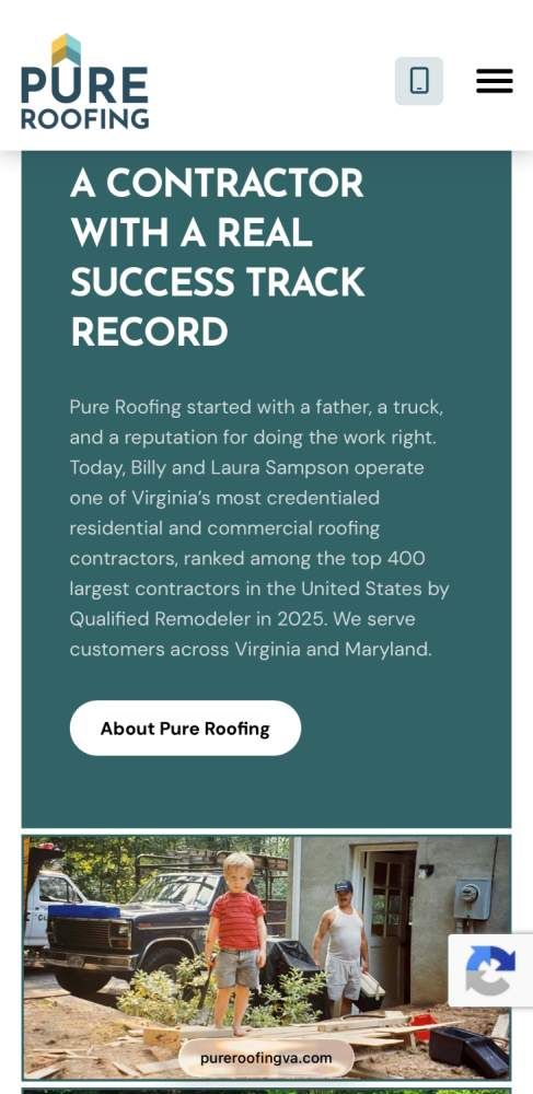 Mobile view of pure roofing about page