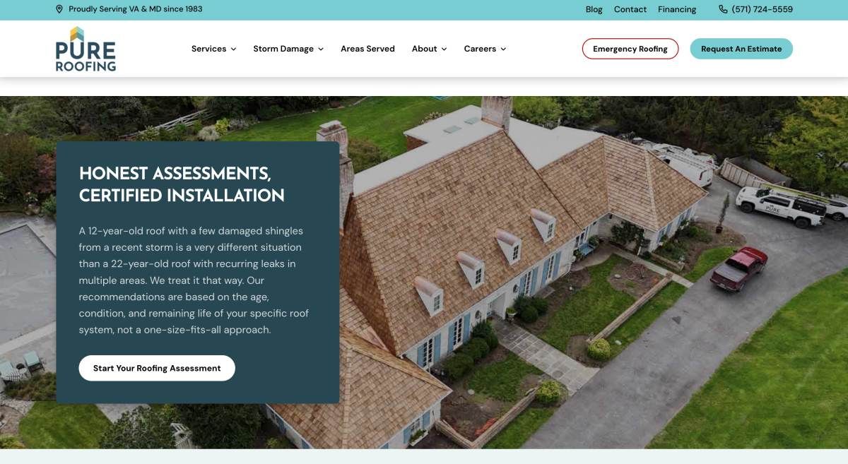 Screenshot of Pure Roofing Website